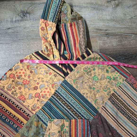 Kathmandu Imports Mushroom Patchwork Fringed Poncho, 100% Cotton, Size S/M? - Picture 11 of 14